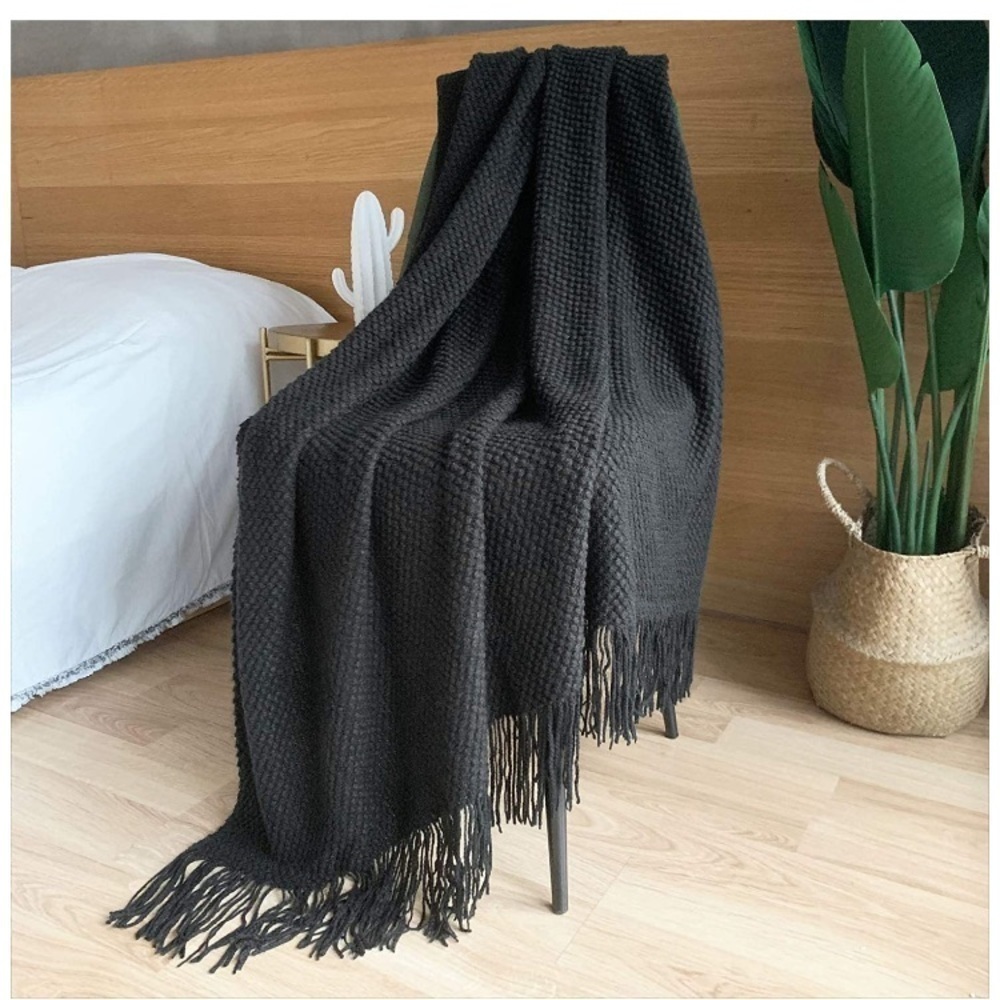 Cozy Knit Turquoise Teal Fringe Warm Blanket/Shawl for Couch/Bedroom/Dorm/Patio - Picture 8 of 16